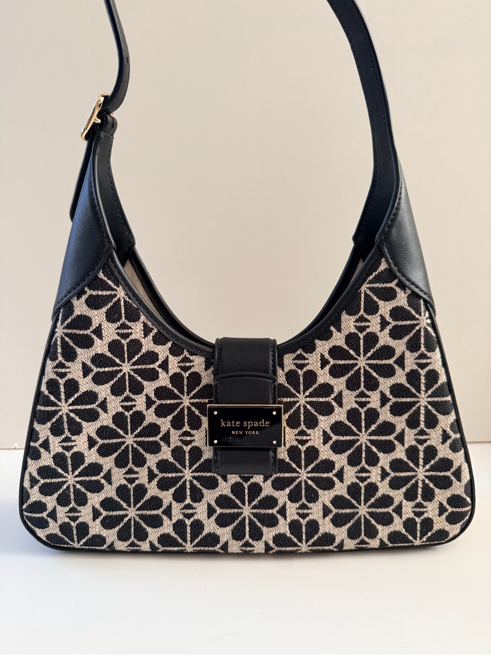 Kate Spade Black & Cream Floral Jacquard Shoulder Hobo